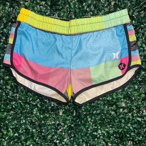 Hurley Colorblock Women’s Athletic Shorts - Blue, Pink, Green, Yellow